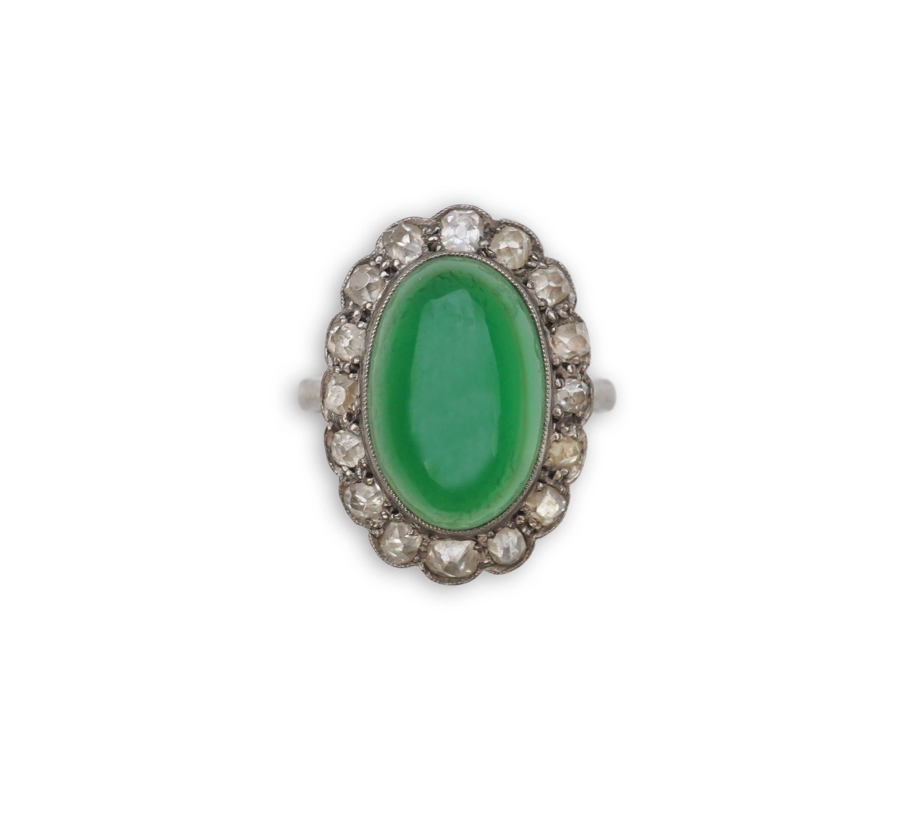 A green chalcedony and diamond ring, early 20th century